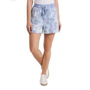 VINCE CAMUTO Tie-Dyed Drawstring High Rise Shorts in Blue Cloud